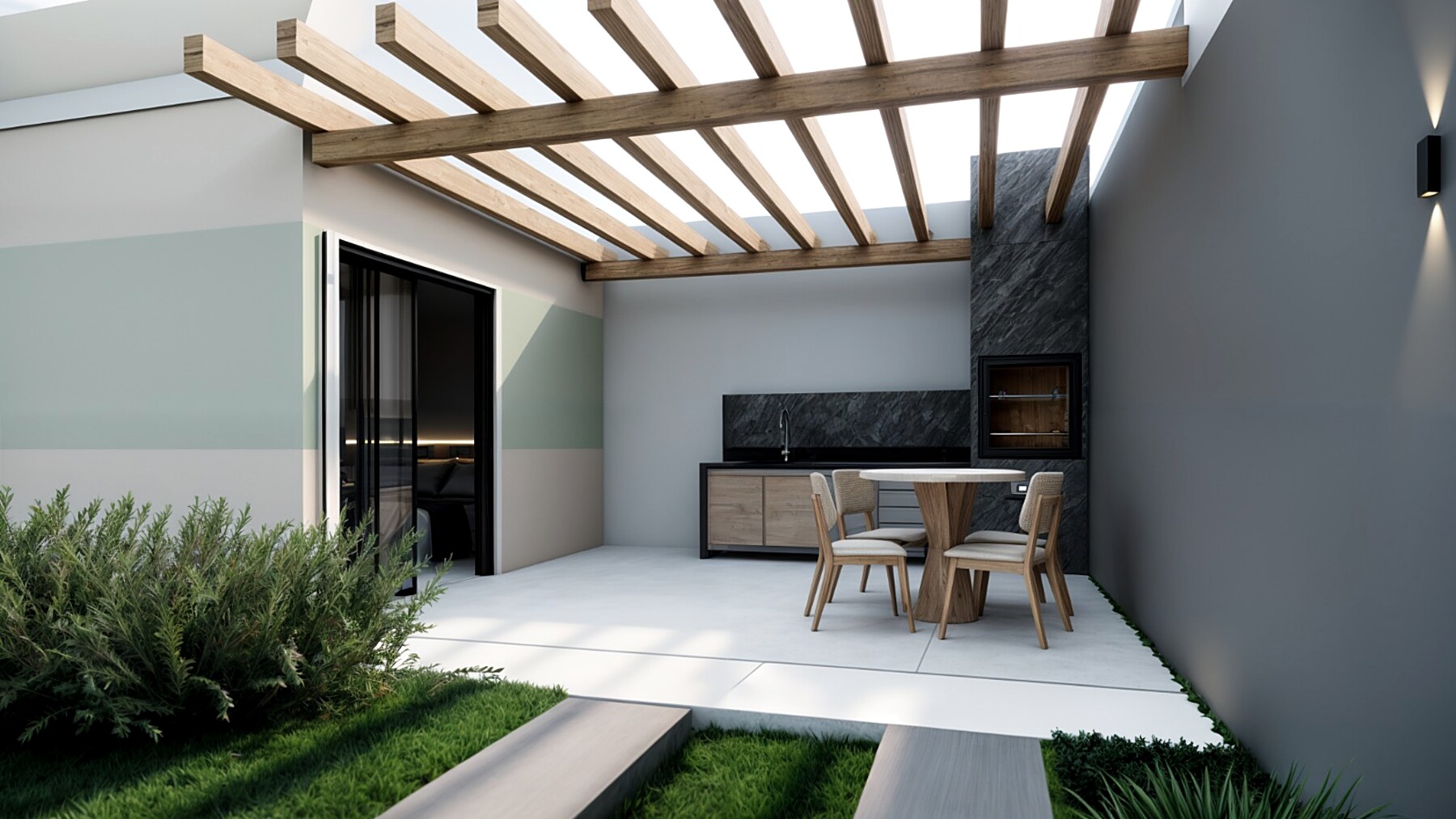 Área externa — pergola com espaço gourmet