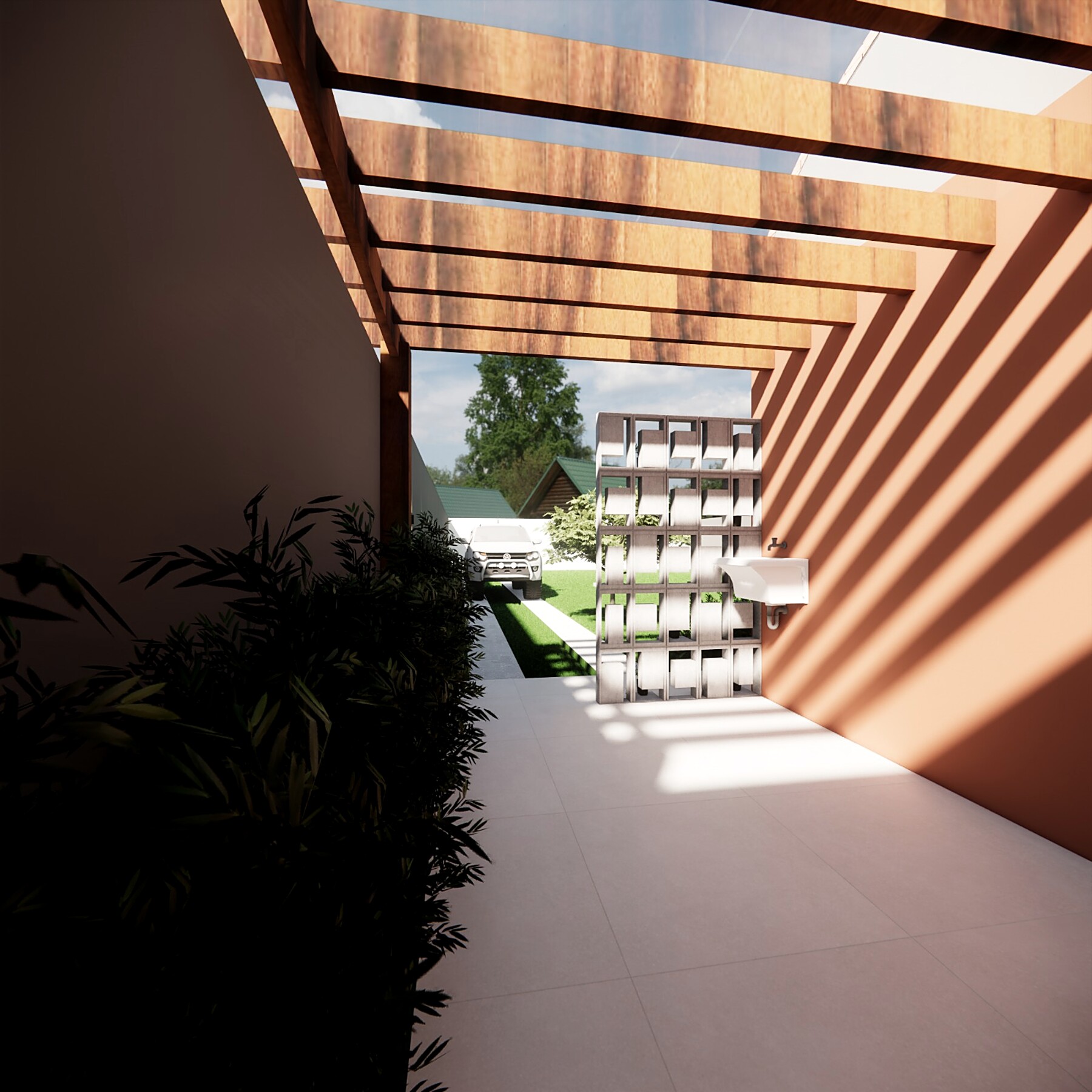 Área externa — pergola vista lateral