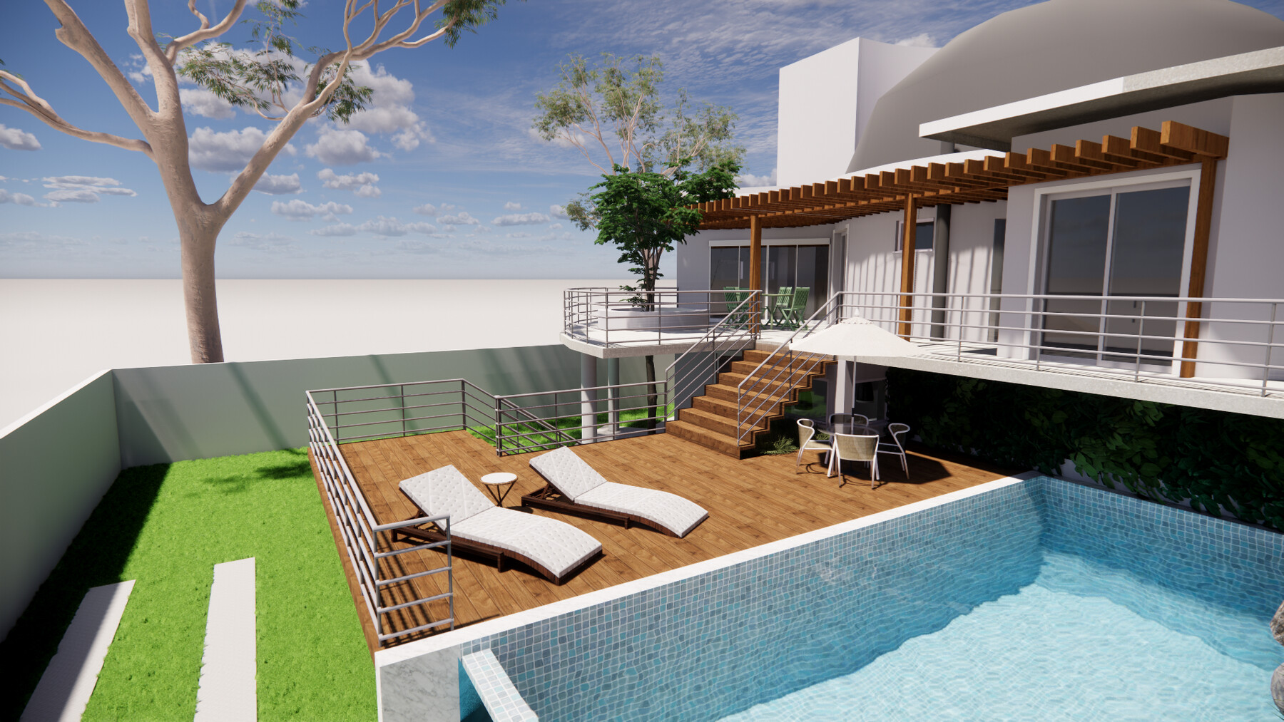 Deck externo com pergolado